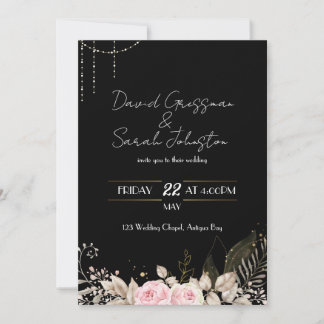 Invitation Pink and Cream Floral Black Wedding Invite