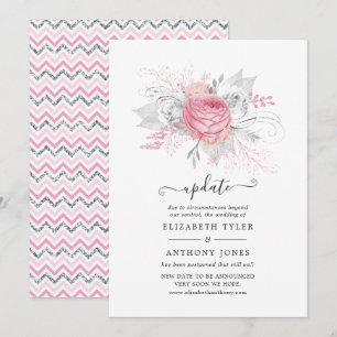 Invitation Pink and Faux Foil Silver Floral Mariage Mise à jo