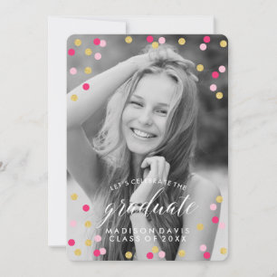 Invitation Pink and Gold Confetti Chalkboard Photo Graduation