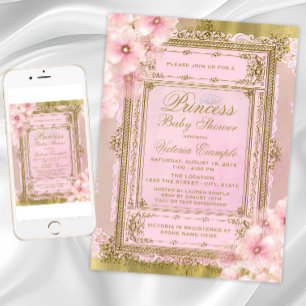 Invitation Pink and Gold Foil Princess Baby Shower