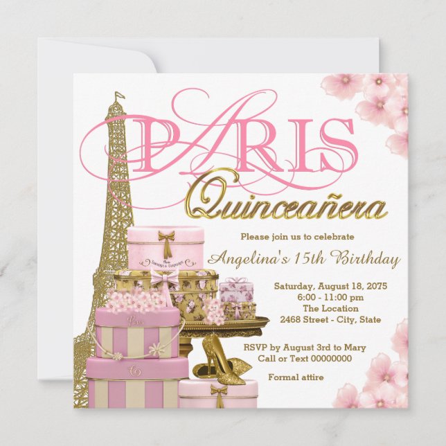 Invitation Pink and Gold Paris Quinceanera (Devant)