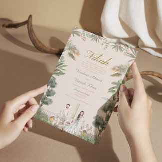 Invitation Pink and Green floral muslim wedding