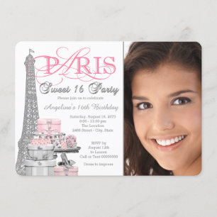Invitation Pink and Grey Paris Sweet 16 Anniversaire