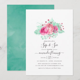 Invitation Pink and Mint Floral Sip and See