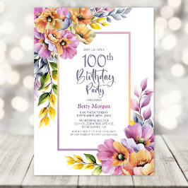 Invitation Pink and Orange Floral 100th Birthday Party