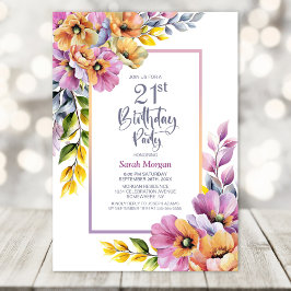 Invitation Pink and Orange Floral 21st Birthday Party