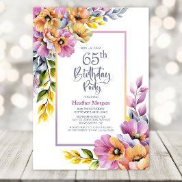 Invitation Pink and Orange Floral 65th Birthday Party