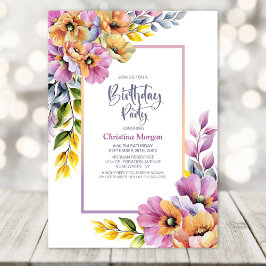 Invitation Pink and Orange Floral Any Age Birthday Party