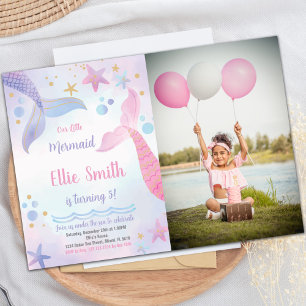 Invitation Pink and Purple Mermaid Tails Anniversaire Invitat