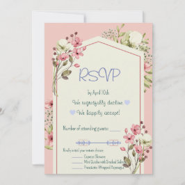 Invitation Pink And White Wildflowers Geometric RSVP Card