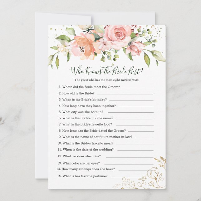 Invitation Pink Apricot Rose Foliage Qui connaît la mariée me (Devant)