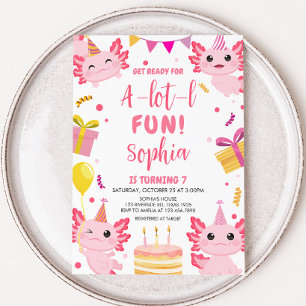 Invitation Pink Axolotl Alotl fête d'anniversaire