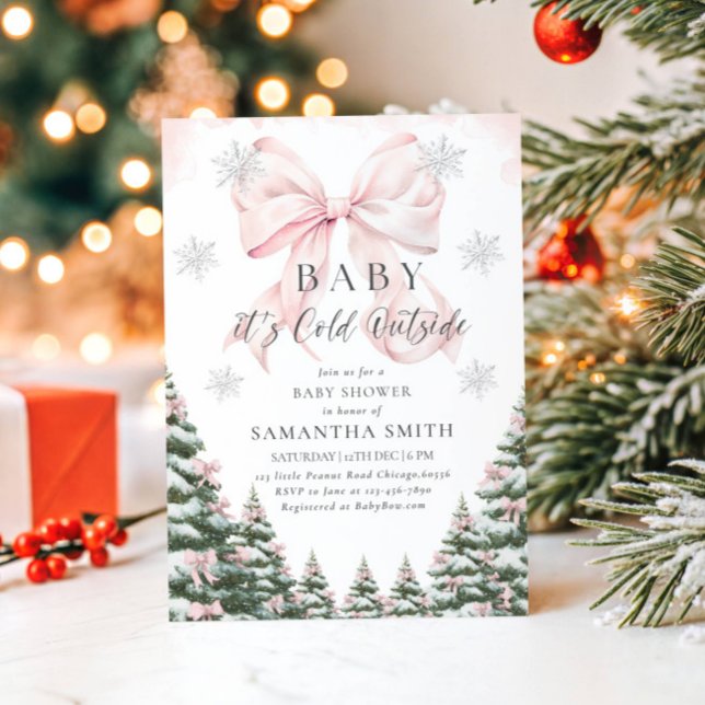 Invitation Pink Baby It's Cold Outside Bow Girl Baby Shower (Créateur téléchargé)