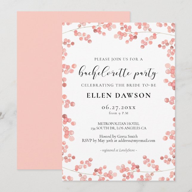 Invitation Pink Baby's Breath Floral Bachelorette Party (Devant / Derrière)
