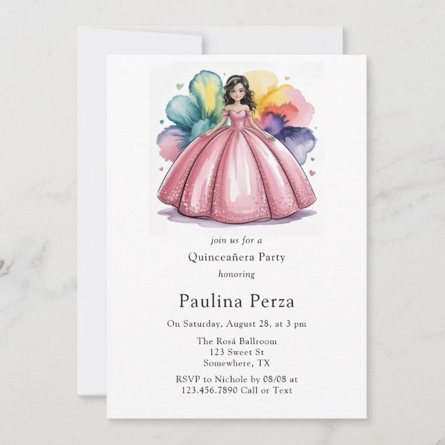 Invitation Pink Ball Gown Quinceañera (Devant)