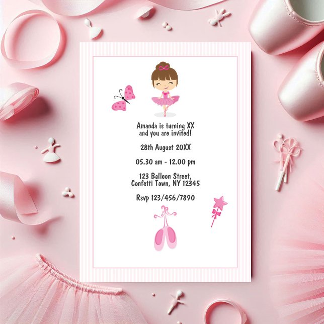 Invitation Pink Ballerina Danse Anniversaire de enfant (Pink Ballerina Dance Kids Birthday Party Photo Invitation)
