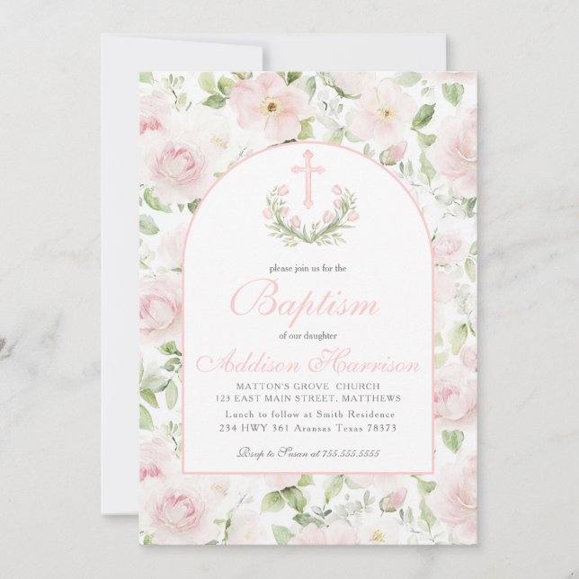 Invitation Pink Baptism Invitation, Girl Baptism,  (Devant)