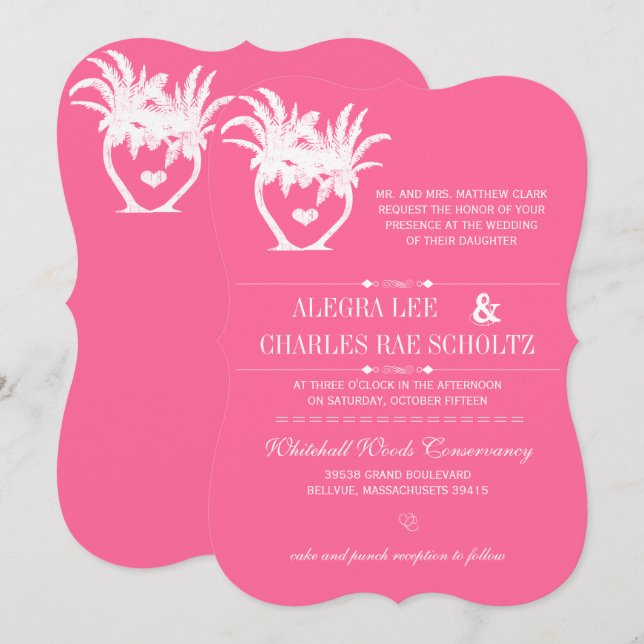 Invitation Pink Beach Palm Tree Destination Chalkboard (Devant / Derrière)