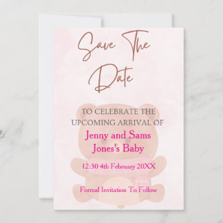 Invitation Pink Bear Baby Shower Save the Date Card | Cute & 