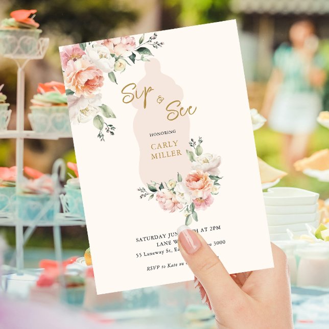 Invitation Pink Bébé mignonne Fille Sip Et Voir Bouteille Béb (Créateur téléchargé)