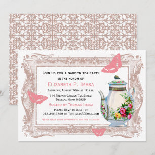 Invitation Pink & Beige Chic Country Garden Tea Party