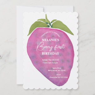 Invitation Pink Berry Premier Anniversaire Aquarelle Photo pe
