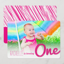 Invitation Pink Big Sketch One Baby Girl's 1st Birthday Party
