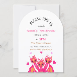 Invitation Pink Birthday Dragon them