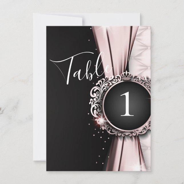 Invitation Pink & Black Elegant Luxury Mariage Numéro de tabl (Devant)