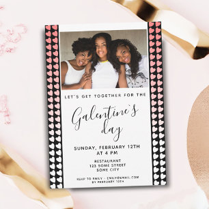 Invitation Pink Black Heart Friend Photo Galentine`s Day