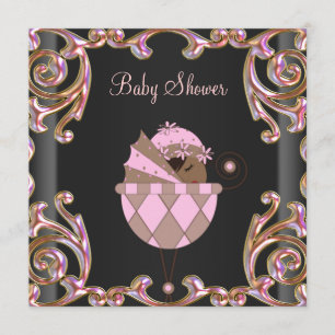 Invitation Pink Black Or dentelle bébé fille douche Invitatio
