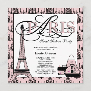 Invitation Pink Black Paris Sweet 16 Anniversaire