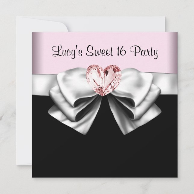 Invitation Pink Black Sweet 16 Anniversaire (Devant)