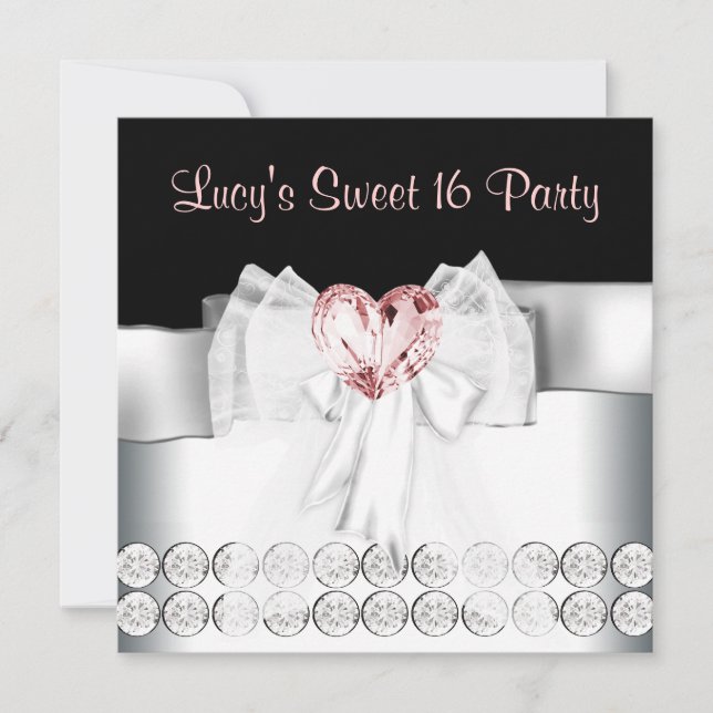 Invitation Pink Black Sweet 16 Anniversaire (Devant)
