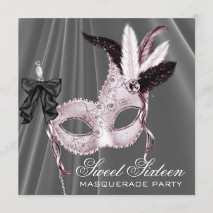 Invitation Pink Black Sweet 16 Masquerade Party