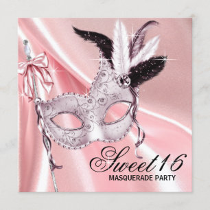 Invitation Pink Black Sweet 16 Masquerade Party