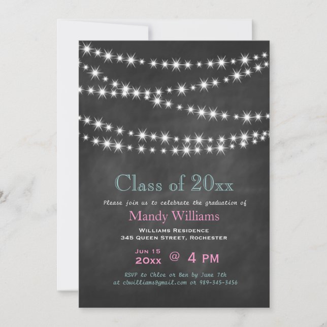 Invitation Pink Blackboard Party Lumières Graduation Invitati (Devant)