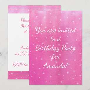 Invitation Pink Blages White Stars Anniversaire Fête Invitati