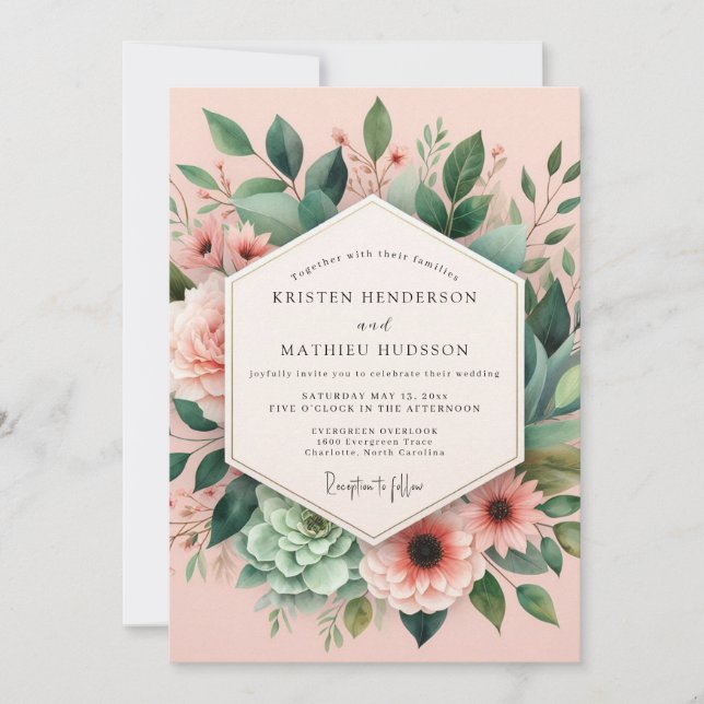 Invitation Pink Bloom Botanical Wedding (Devant)