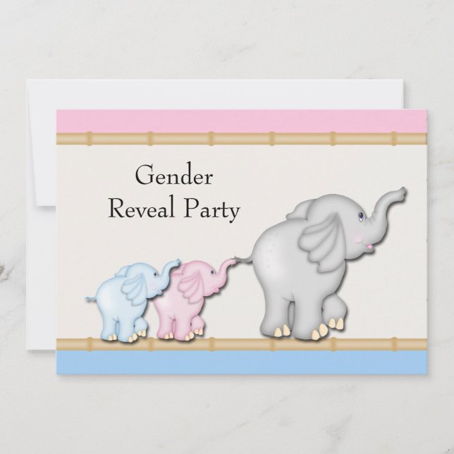 Invitation Pink Blue Elephant Genre Revela Party (Devant)