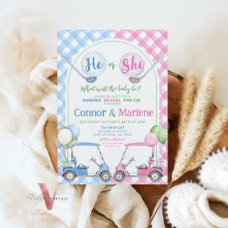 Invitation Pink Blue Genre Révéler Golf Par-TEE Baby shower