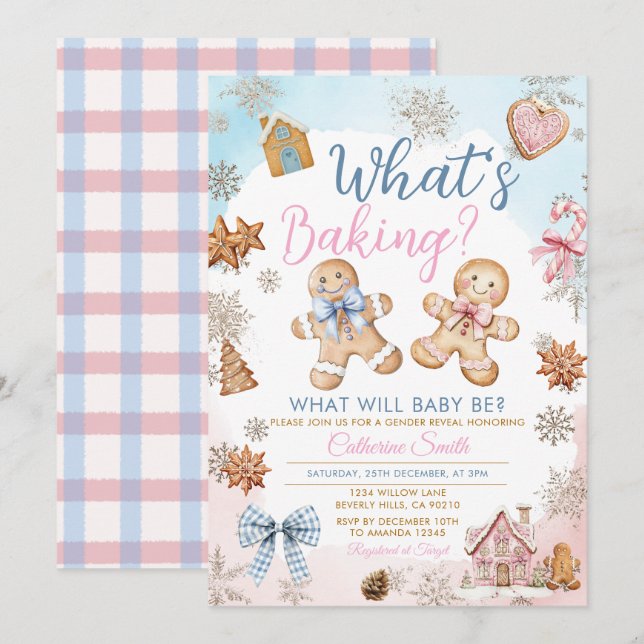 Invitation Pink Blue Gingerbread Gender Reveal (Devant / Derrière)