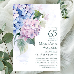 Invitation Pink Blue Hydrangeas 65ème anniversaire