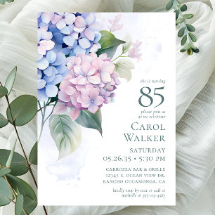 Invitation Pink Blue Hydrangeas fête du 85e anniversaire