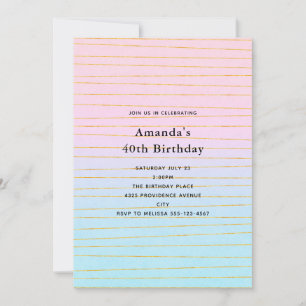 Invitation Pink Blue Pastel dégradé avec Gold Lines Anniversa