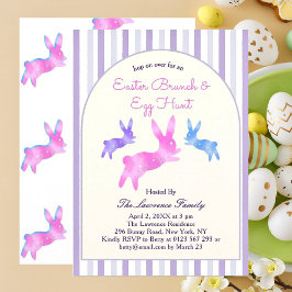 Invitation Pink Blue Purple Cute Bunny Easter Brunch Egg Hunt