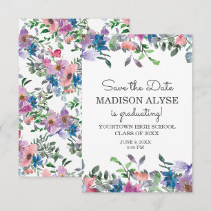 Invitation Pink Blue Purple Floral Graduation Enregistrer Dat