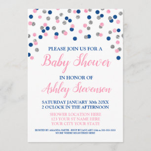 Invitation Pink Blue Silver Confetti Genre Neutre Douche