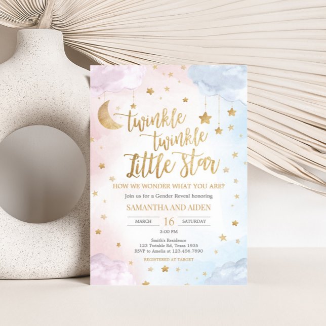 Invitation Pink Blue Twinkle Little Star Gender Reveal (Twinkle Little Star Gender Reveal Invitation)