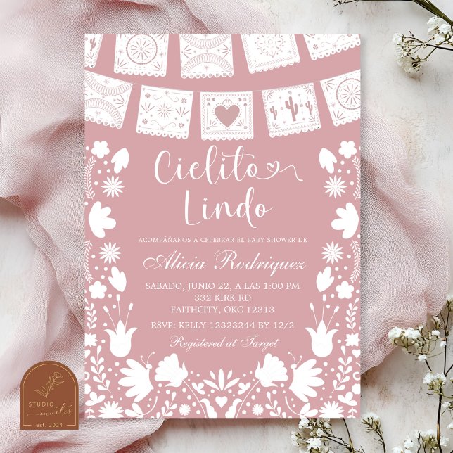 Invitation Pink Blush Boho Talavera Mexican Baby Shower  (Créateur téléchargé)